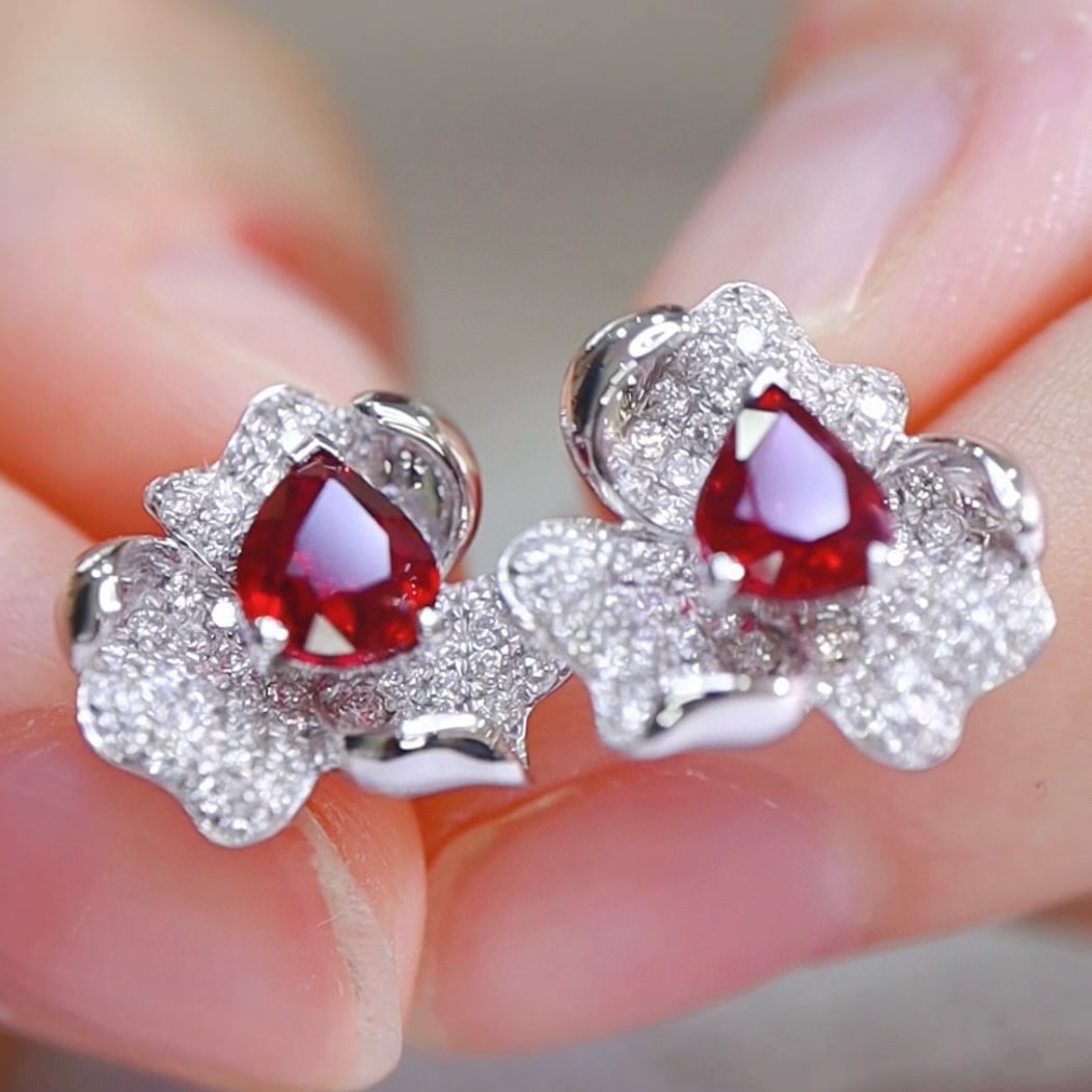 14k Gold 2.05 Ctw Natural Ruby & Diamond Earrings - 2