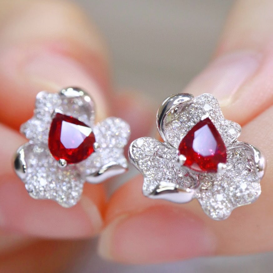 14k Gold 2.05 Ctw Natural Ruby & Diamond Earrings - 3