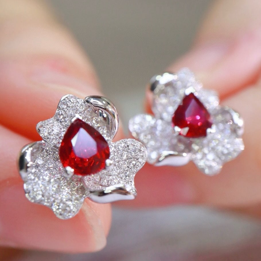 14k Gold 2.05 Ctw Natural Ruby & Diamond Earrings - 4