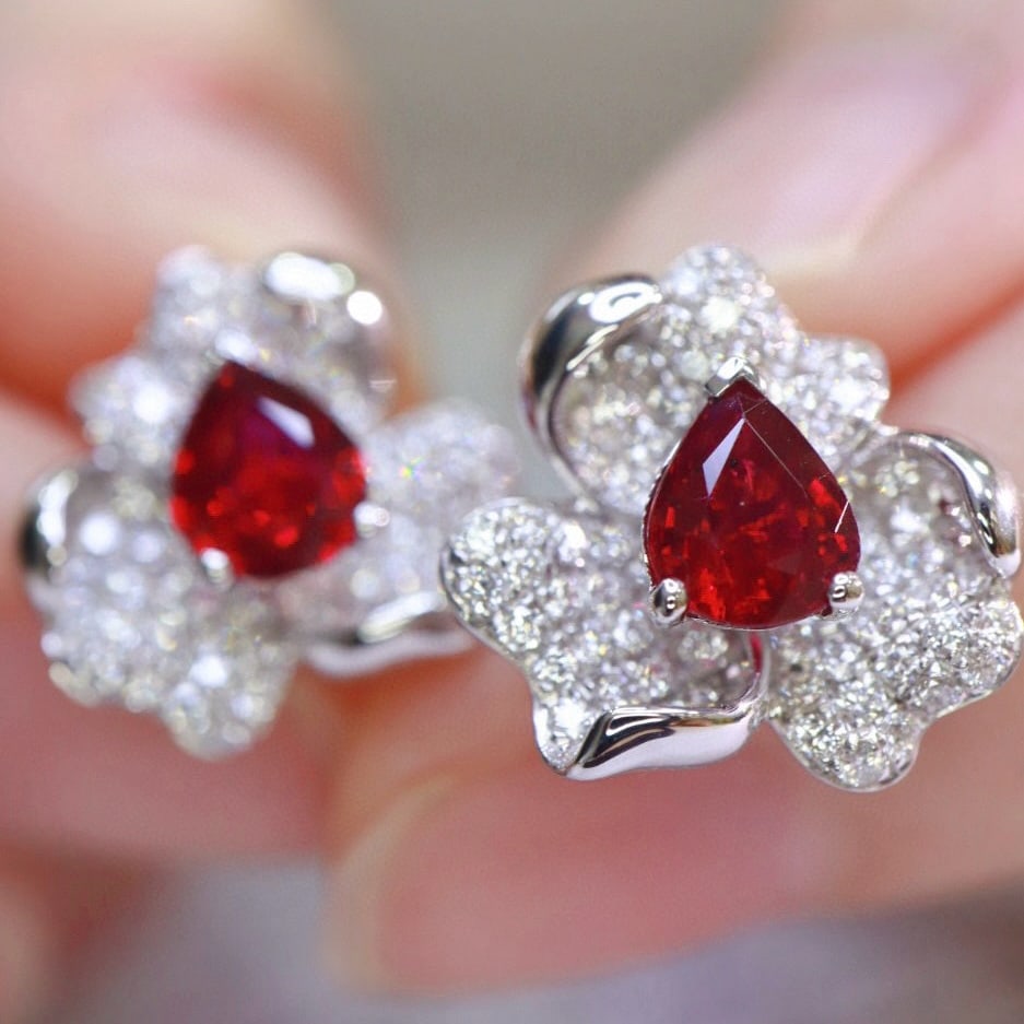 14k Gold 2.05 Ctw Natural Ruby & Diamond Earrings - 5