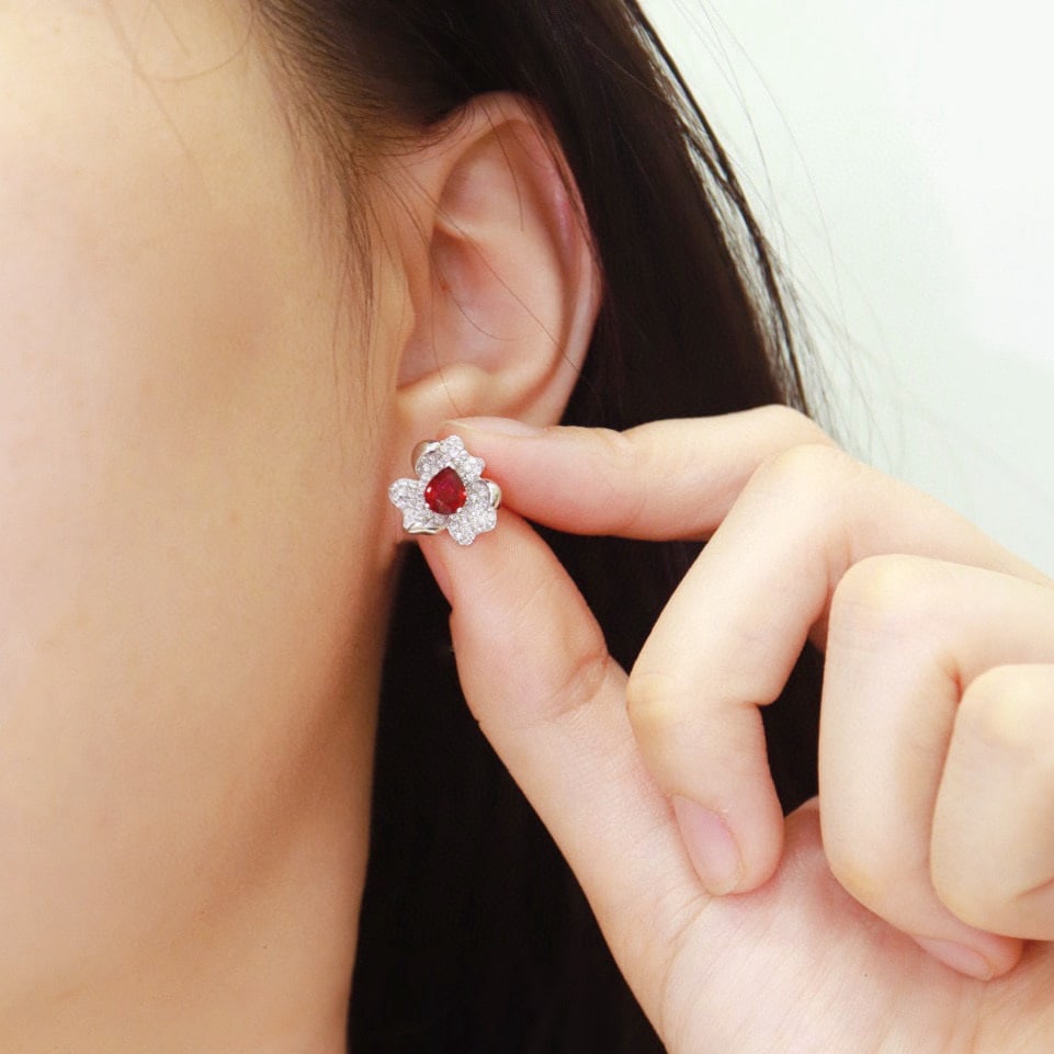 14k Gold 2.05 Ctw Natural Ruby & Diamond Earrings - 7