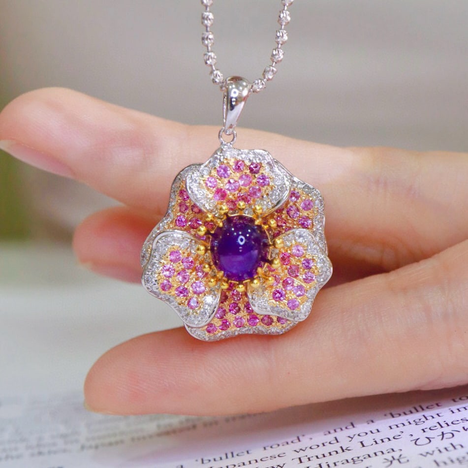 14k Gold 5.59 Ctw Natural Sapphire & Diamond Pendant( Without Chain ) - 2