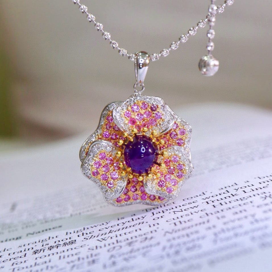 14k Gold 5.59 Ctw Natural Sapphire & Diamond Pendant( Without Chain ) - 3