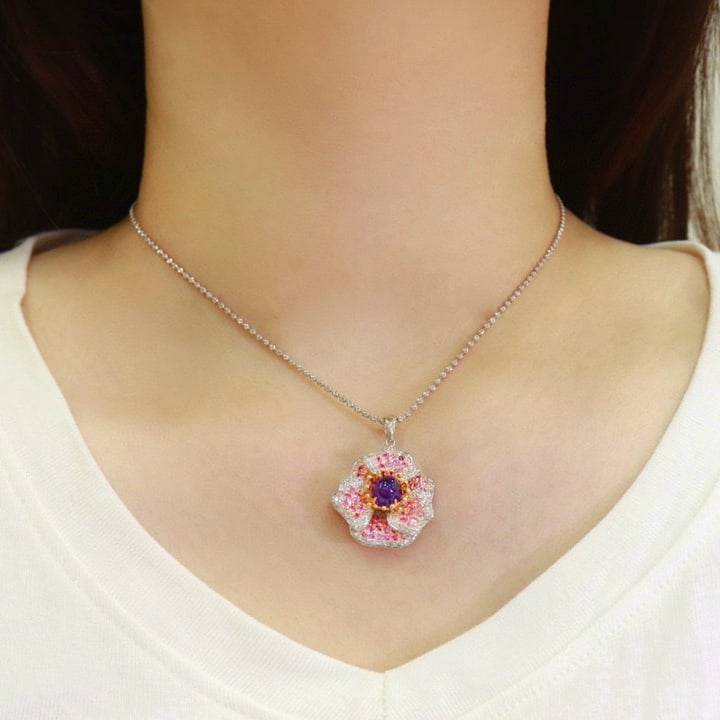 14k Gold 5.59 Ctw Natural Sapphire & Diamond Pendant( Without Chain ) - 4