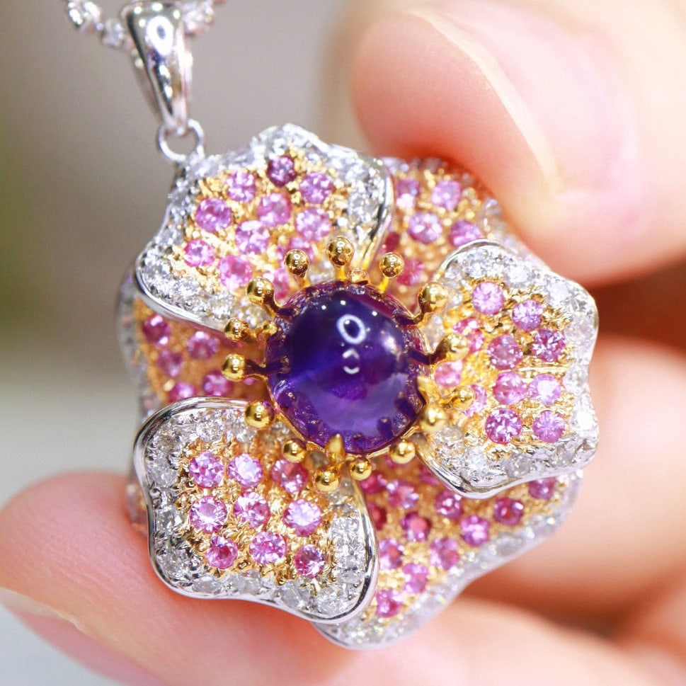 14k Gold 5.59 Ctw Natural Sapphire & Diamond Pendant( Without Chain ) - 5