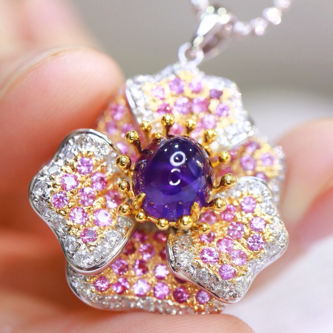 14k Gold 5.59 Ctw Natural Sapphire & Diamond Pendant( Without Chain ) - 7