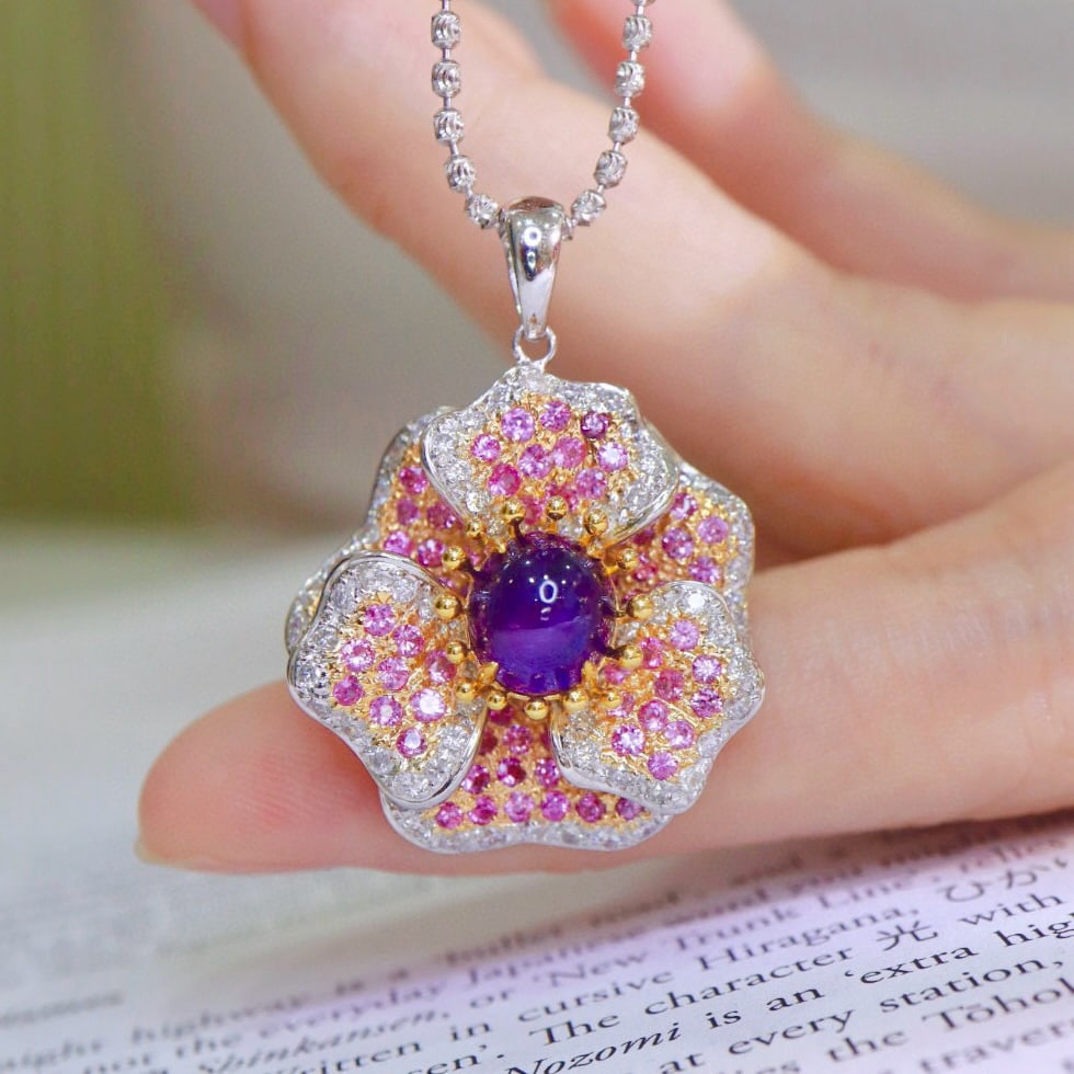 14k Gold 5.59 Ctw Natural Sapphire & Diamond Pendant( Without Chain ) - 8