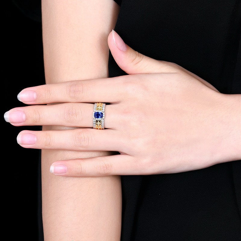 14k Gold 1.56 Ctw Vivid Blue Natural Sapphire & Diamond Ring - 7