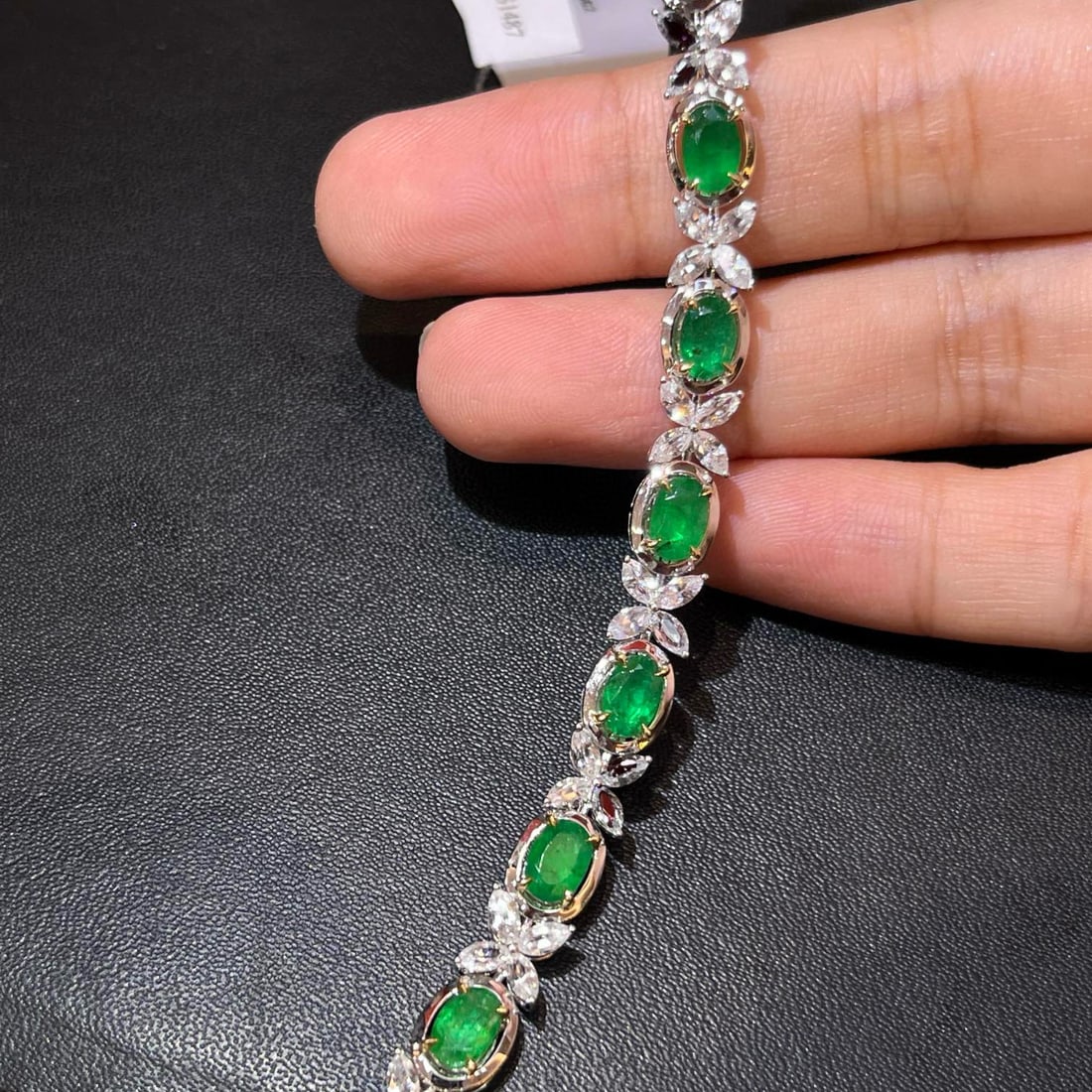 14k Gold 8.44 Ctw Vivid Green Natural Emerald & Sapphire Bracelet - 3