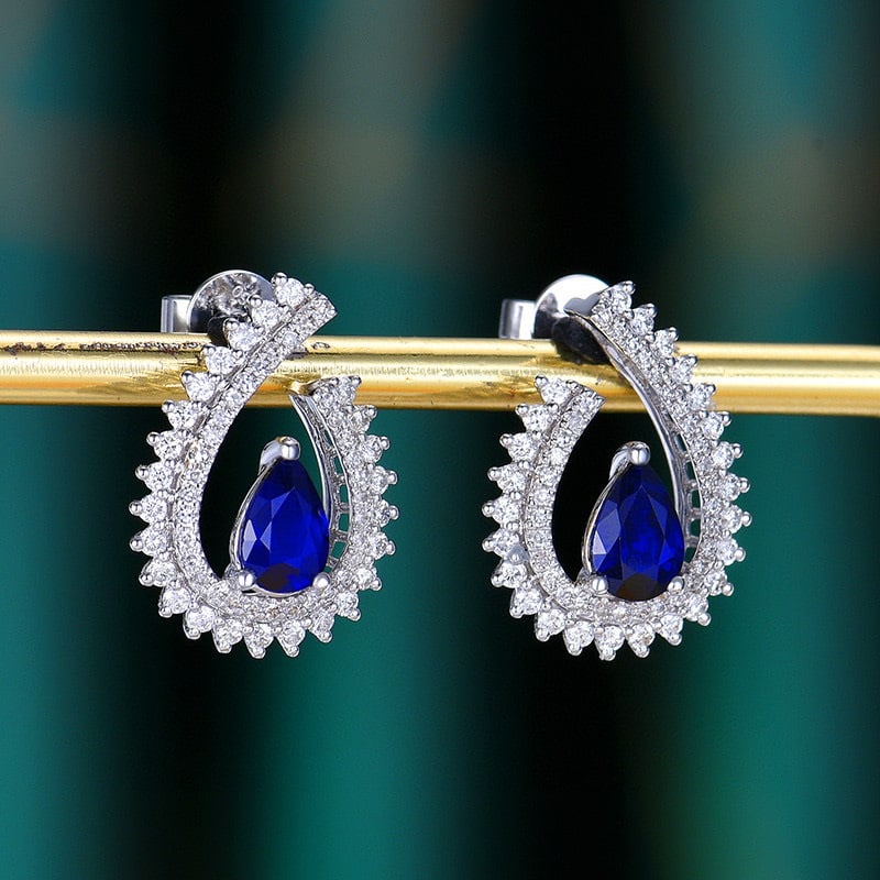 14k Gold 1.77 Ctw Vivid Blue Natural Sapphire & Diamond Earrings - 3