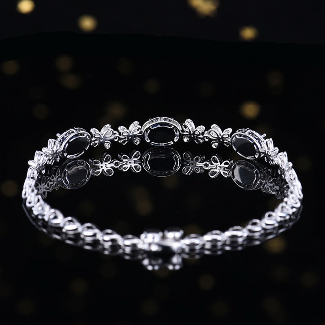 14k Gold 1.76 Ctw Vivid Blue Natural Sapphire & Diamond Bracelet - 4