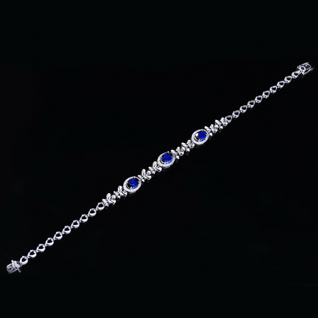 14k Gold 1.76 Ctw Vivid Blue Natural Sapphire & Diamond Bracelet - 5
