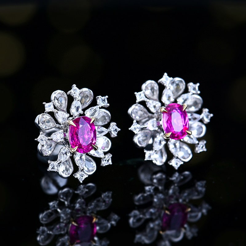 14k Gold 1.17 Ct Natural Padparadscha Sapphire & Sapphire Earrings - 3