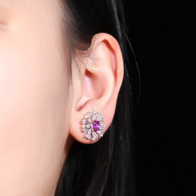 14k Gold 1.17 Ct Natural Padparadscha Sapphire & Sapphire Earrings - 7