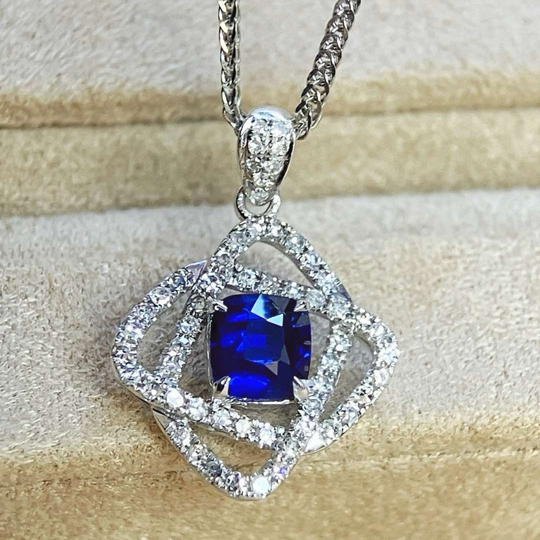 14k Gold 1.13 Ctw Natural Sapphire & Diamond Pendant( Without Chain ) - 4