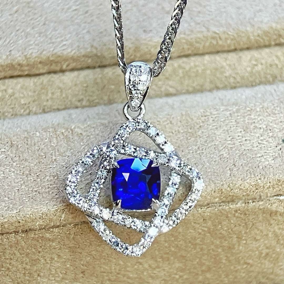 14k Gold 1.13 Ctw Natural Sapphire & Diamond Pendant( Without Chain ) - 5