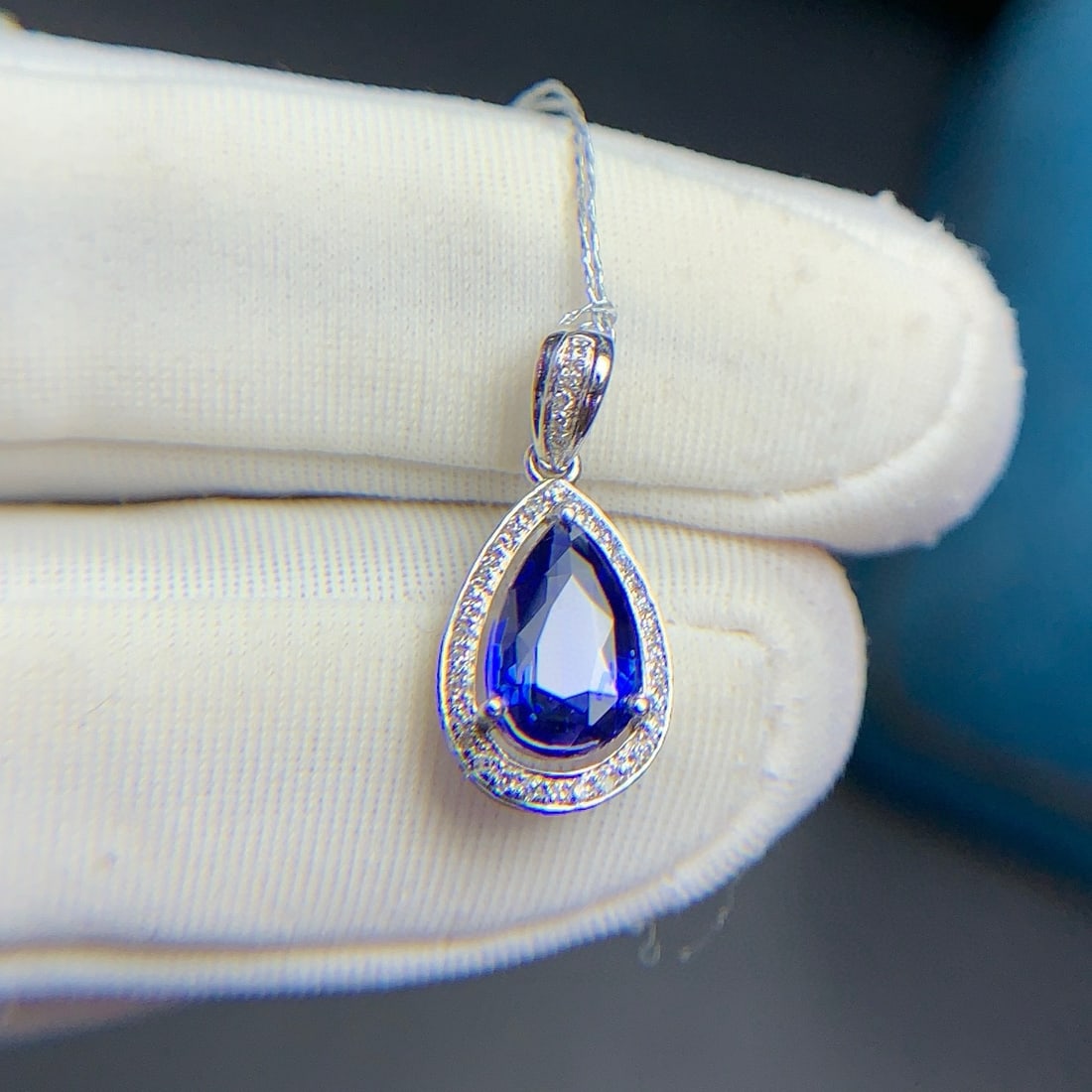 14k Gold 1.05 Ct Natural Sapphire & Diamond Pendant( Without Chain ) - 2