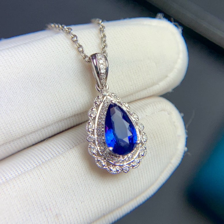 14k Gold 1.0 Ct Natural Sapphire & Diamond Pendant( Without Chain ) - 4