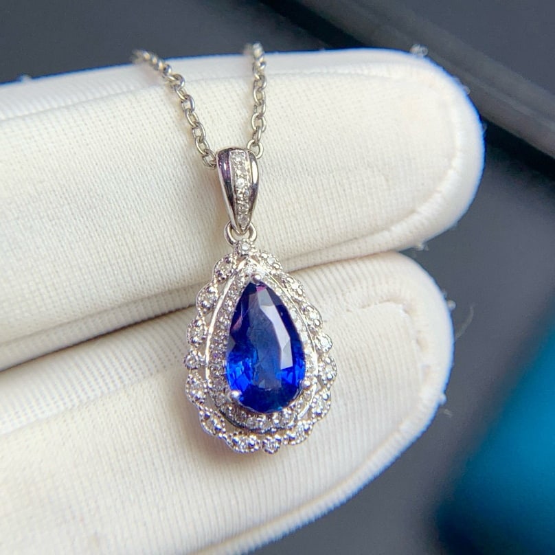 14k Gold 1.0 Ct Natural Sapphire & Diamond Pendant( Without Chain ) - 5