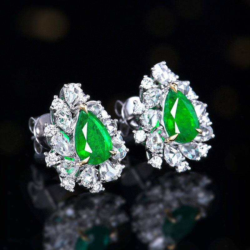 14k Gold 2.48 Ctw Vivid Green Natural Emerald & Diamond Earrings - 3