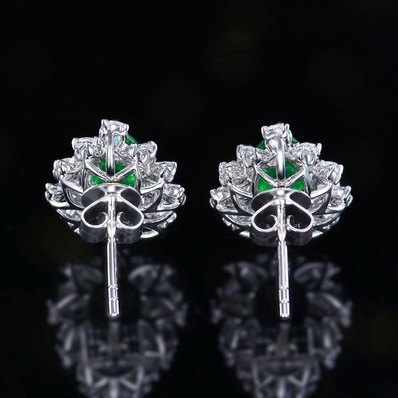 14k Gold 2.48 Ctw Vivid Green Natural Emerald & Diamond Earrings - 7