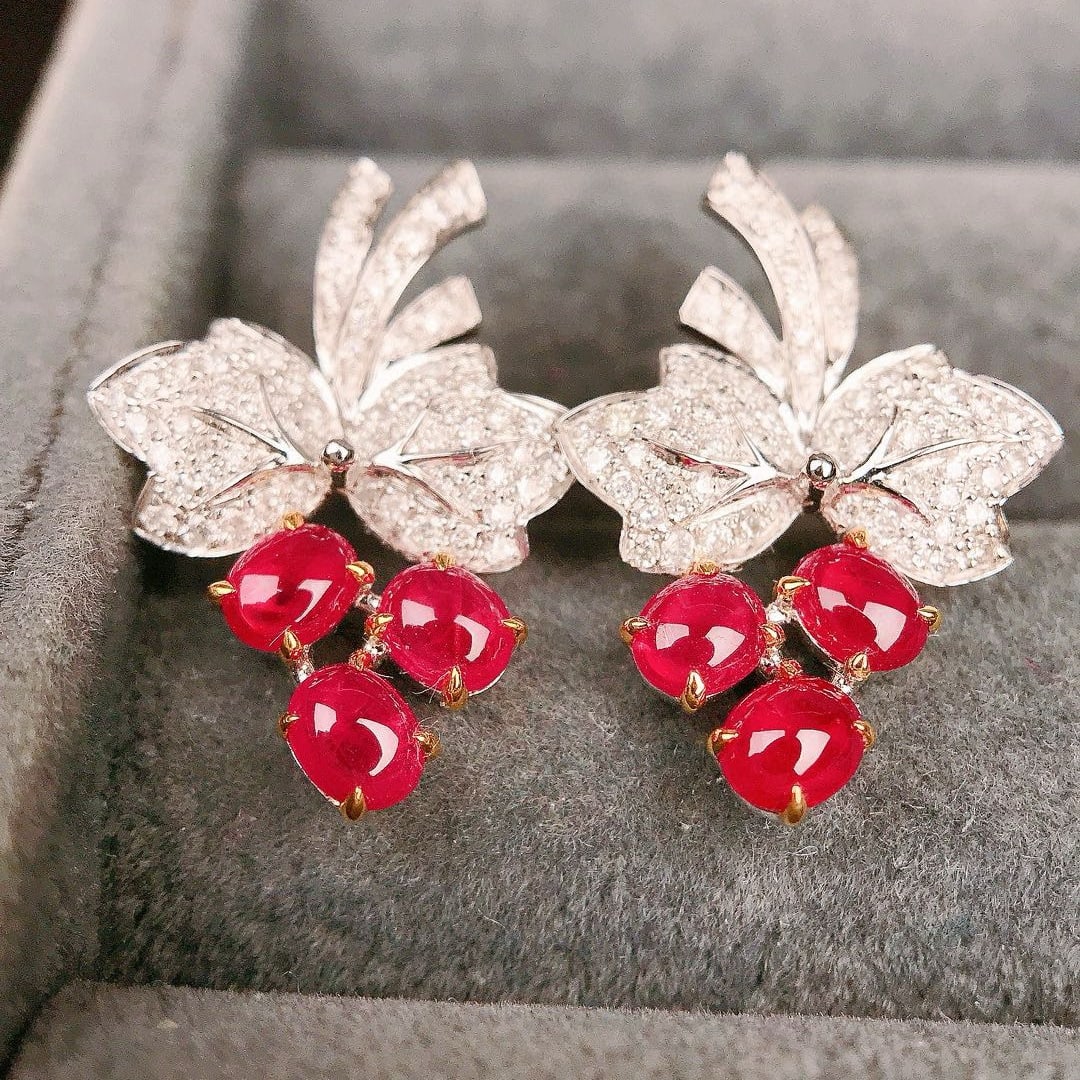 14k Gold 1.83 Ctw Natural Ruby & Diamond Earrings - 3