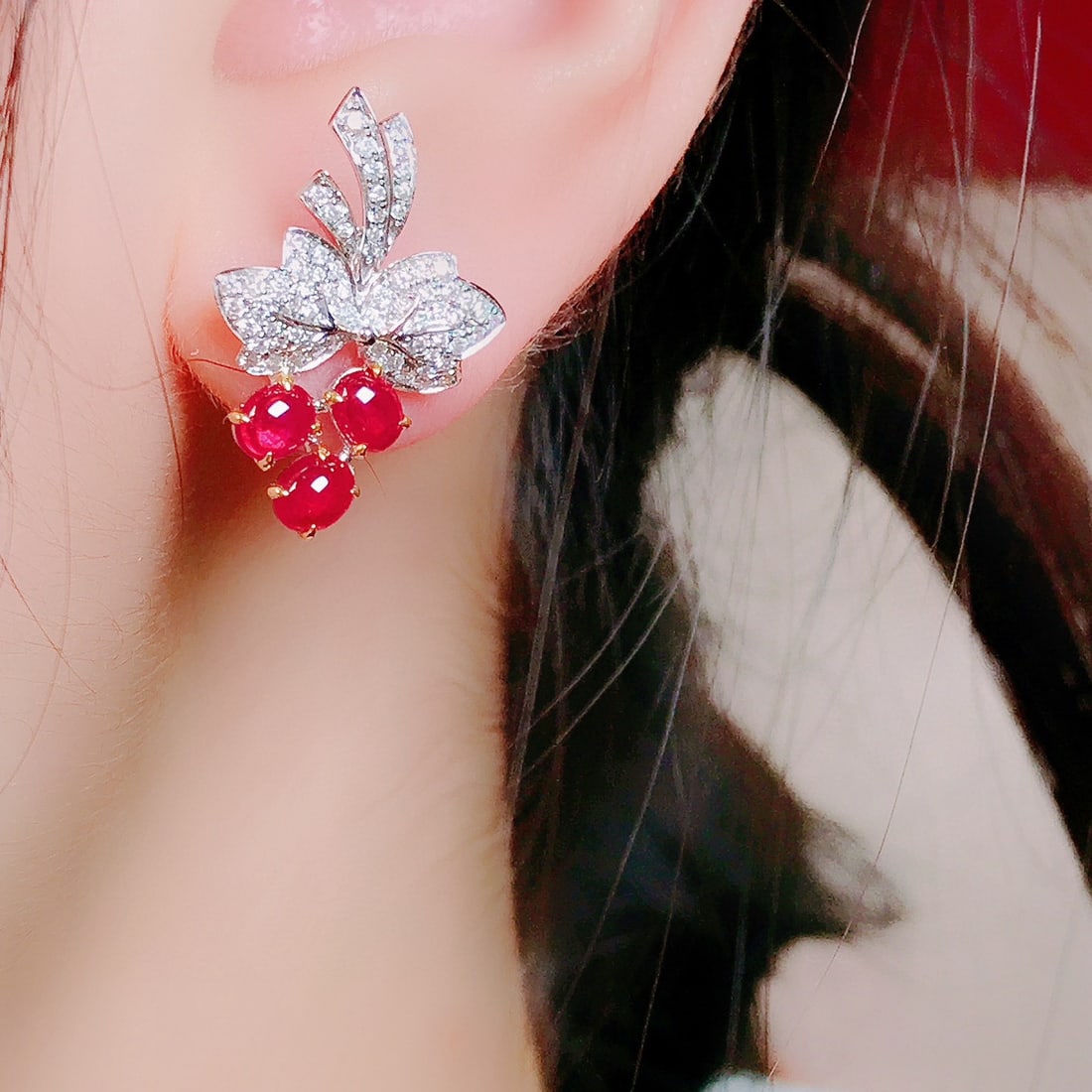 14k Gold 1.83 Ctw Natural Ruby & Diamond Earrings - 4