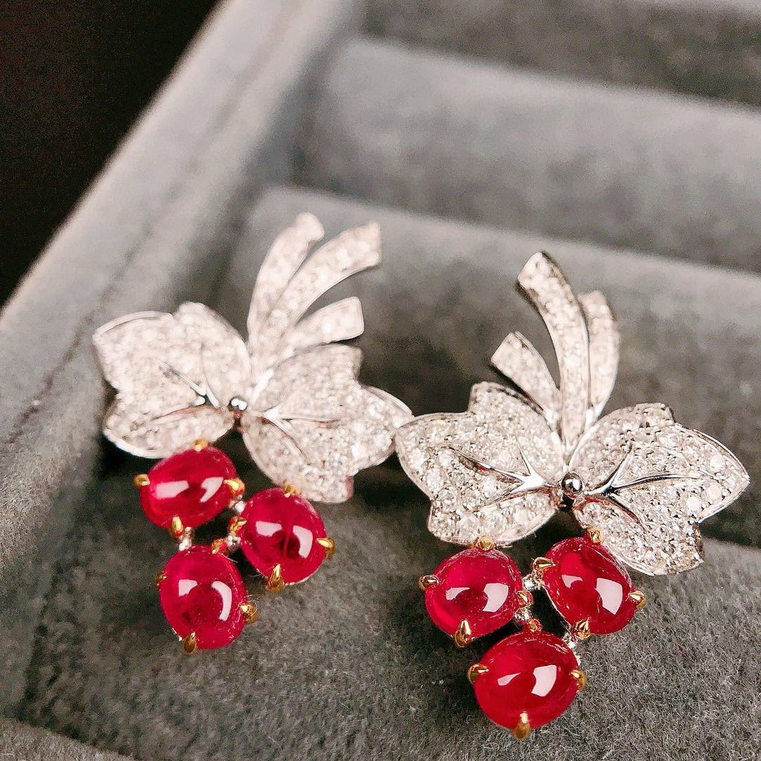 14k Gold 1.83 Ctw Natural Ruby & Diamond Earrings - 5