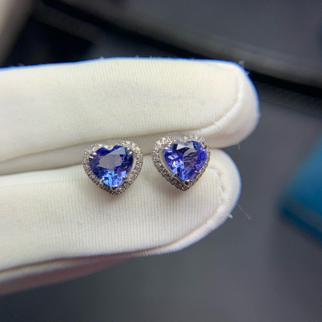 14k Gold 1.8 Ct Natural Tanzanite & Diamond Earrings (1 of 4)