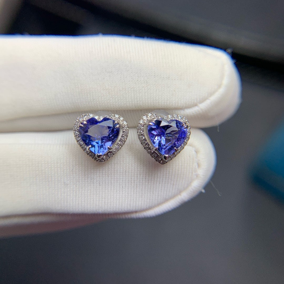 14k Gold 1.8 Ct Natural Tanzanite & Diamond Earrings - 2