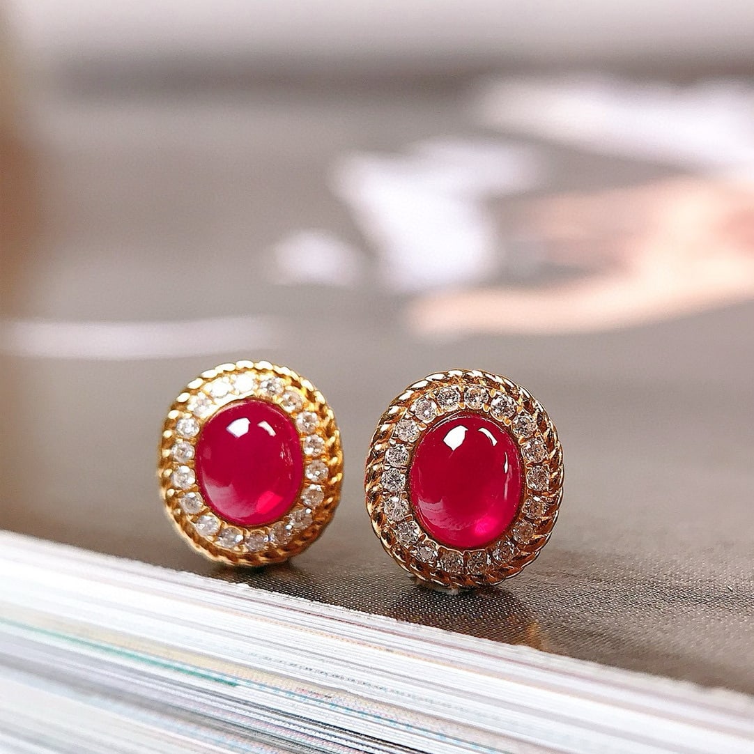 14k Gold 0.89 Ctw Natural Ruby & Diamond Earrings - 3