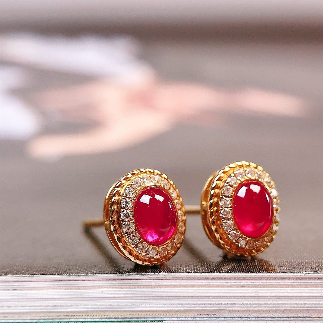 14k Gold 0.89 Ctw Natural Ruby & Diamond Earrings - 6