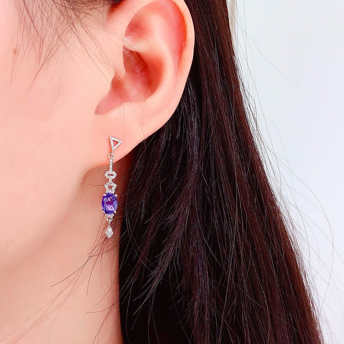 14k Gold 2.1 Ct Natural Tanzanite & Diamond Earrings - 3