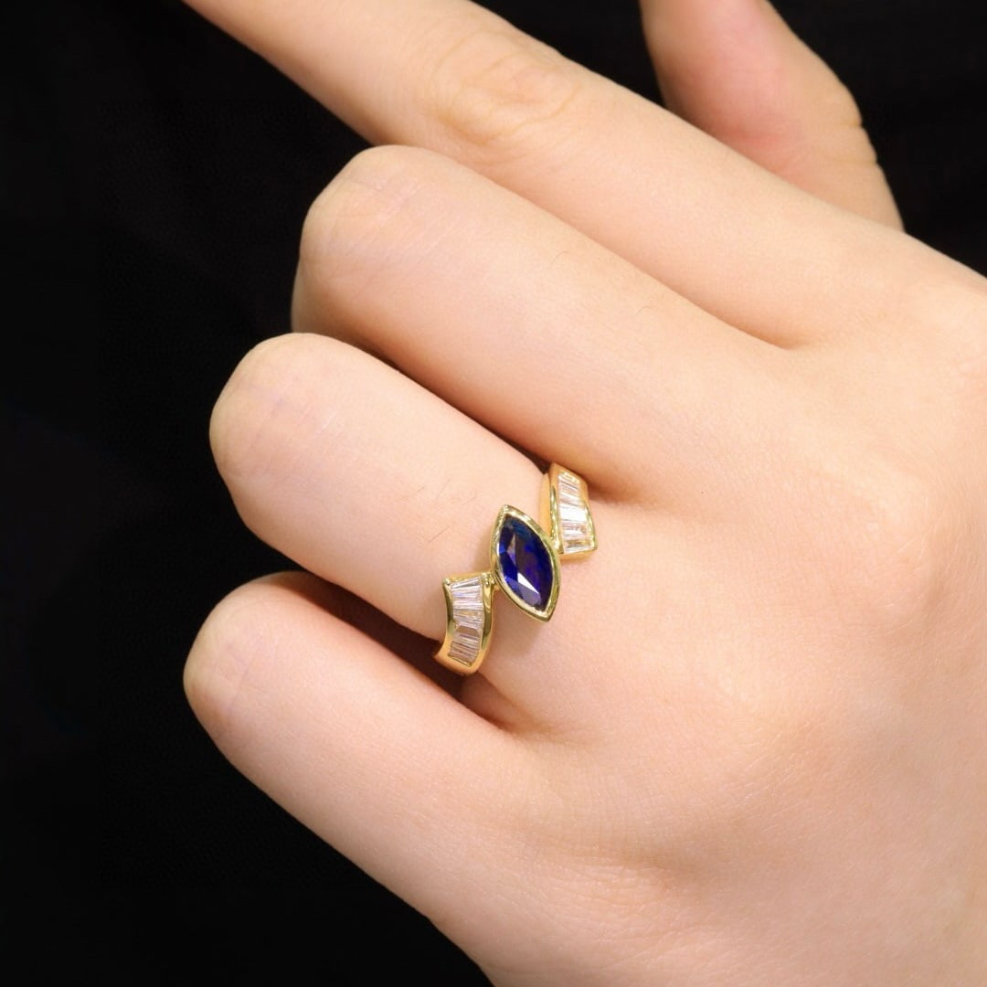 14k Gold 1.26 Ctw Natural Sapphire & Diamond Ring - 4