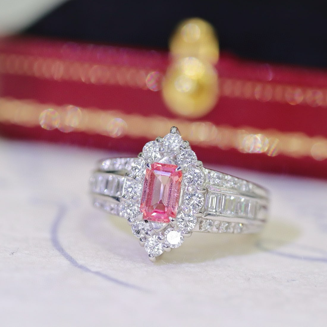 14k Gold 1.71 Ctw Natural Padparadscha Sapphire & Diamond Ring - 2