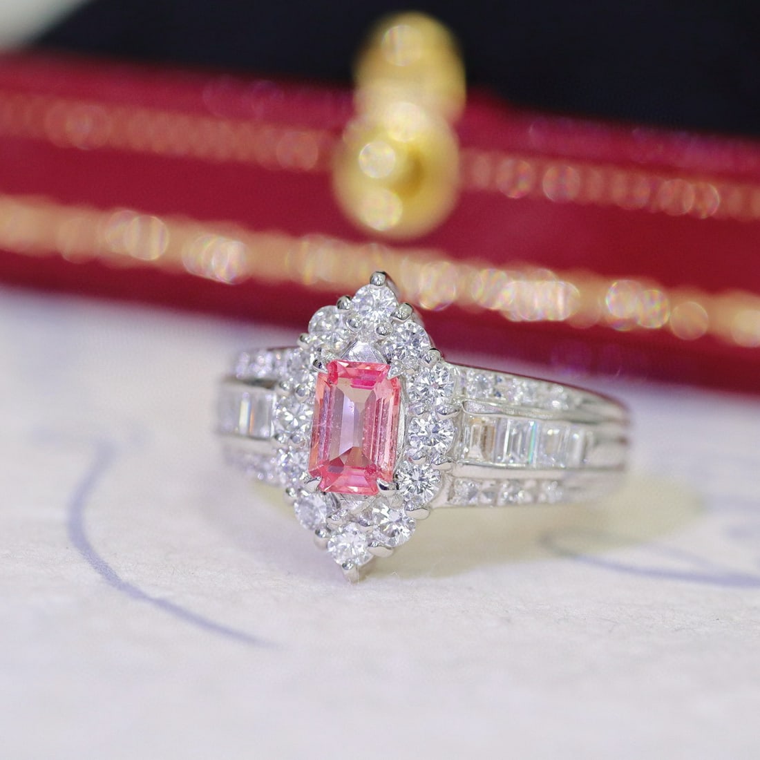 14k Gold 1.71 Ctw Natural Padparadscha Sapphire & Diamond Ring - 3