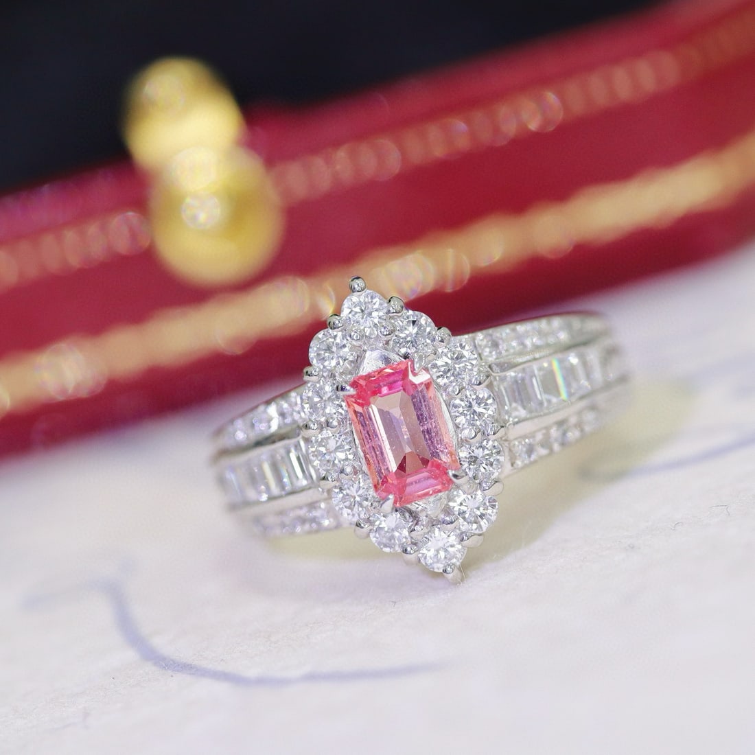 14k Gold 1.71 Ctw Natural Padparadscha Sapphire & Diamond Ring - 4