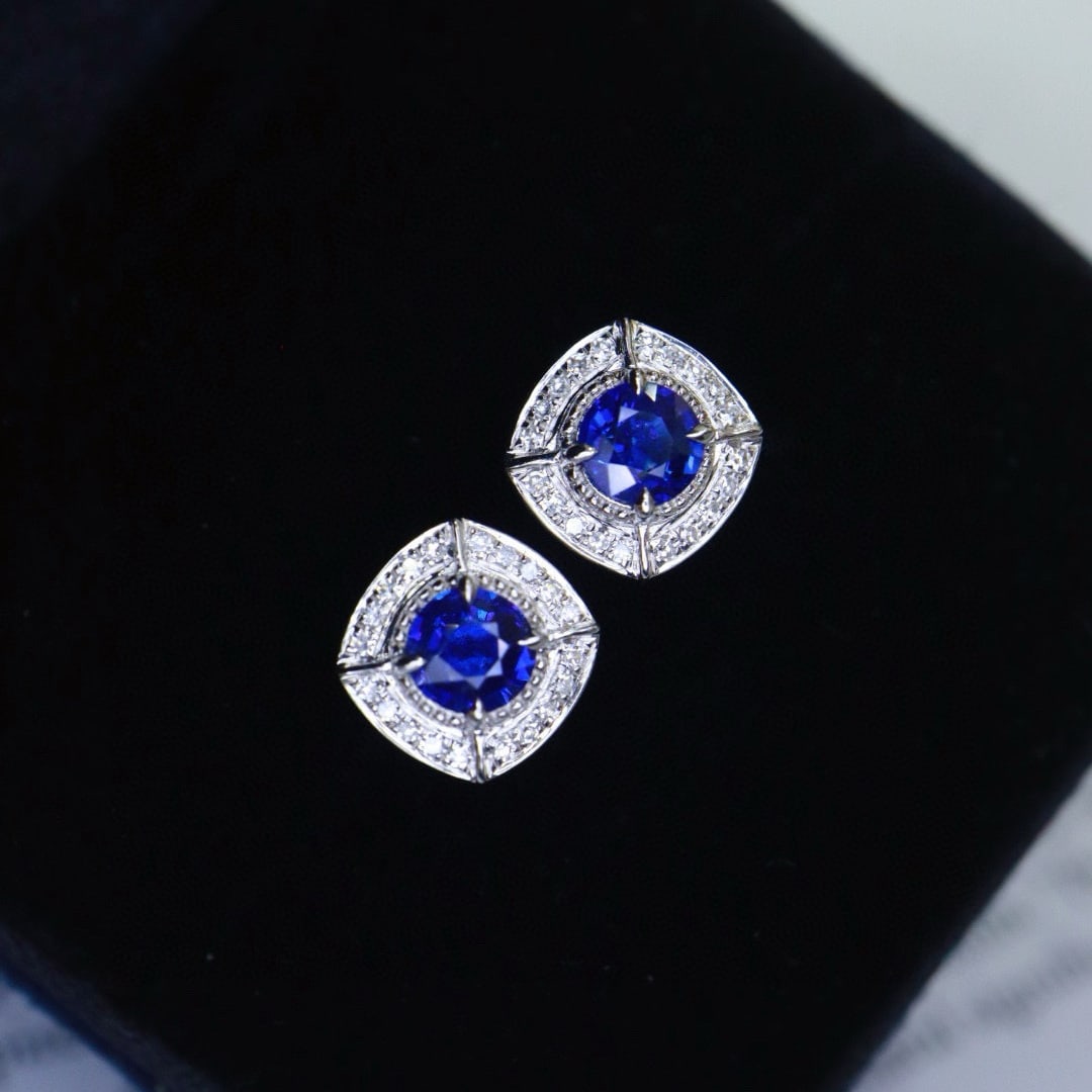 14k Gold 0.72 Ctw Natural Sapphire & Diamond Earrings - 2