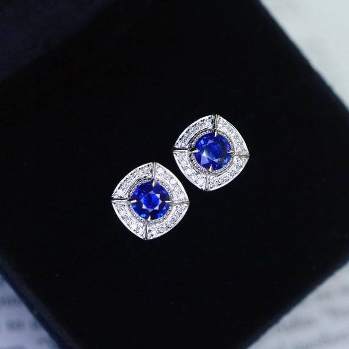 14k Gold 0.72 Ctw Natural Sapphire & Diamond Earrings - 3