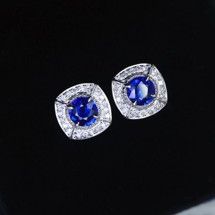 14k Gold 0.72 Ctw Natural Sapphire & Diamond Earrings - 4