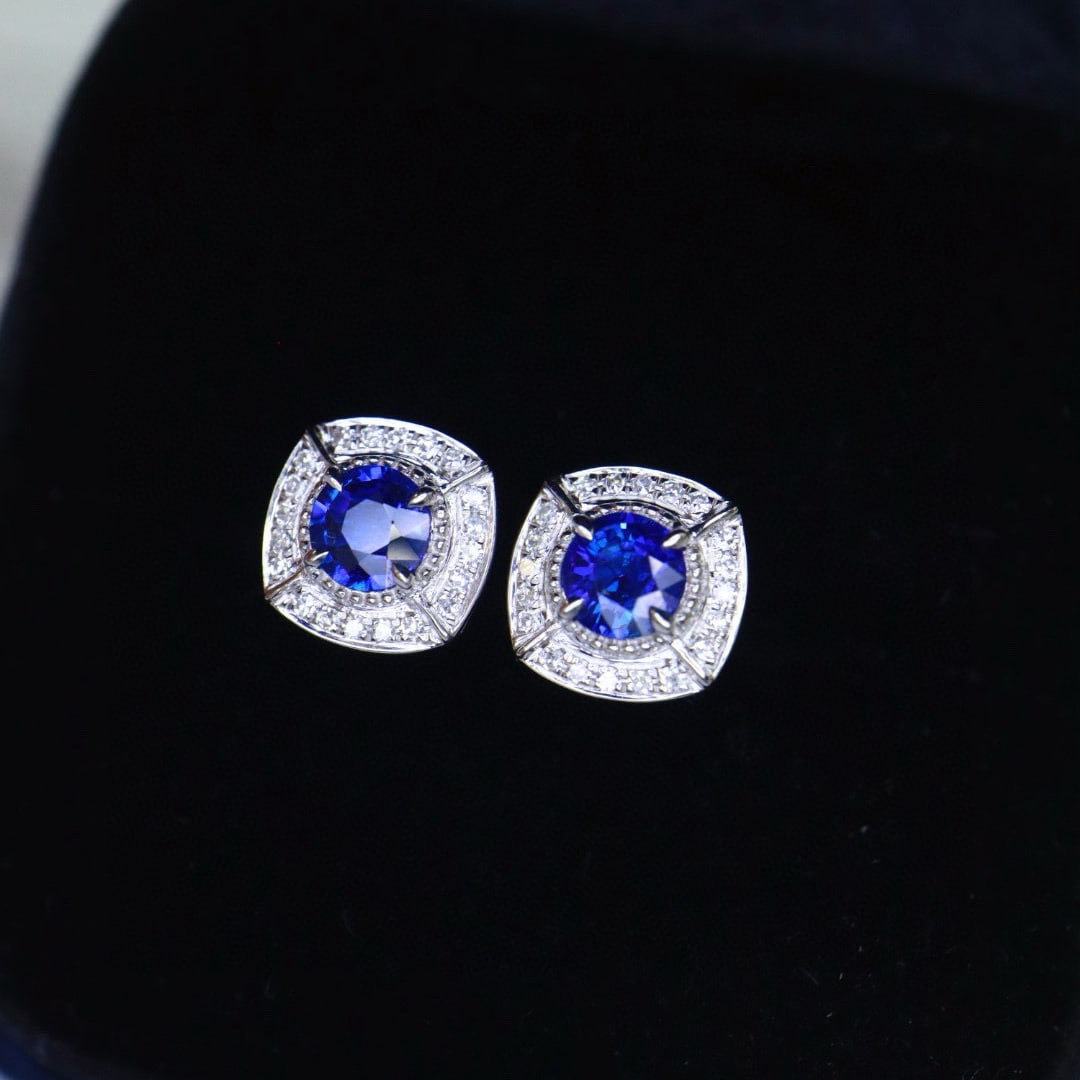 14k Gold 0.72 Ctw Natural Sapphire & Diamond Earrings - 6