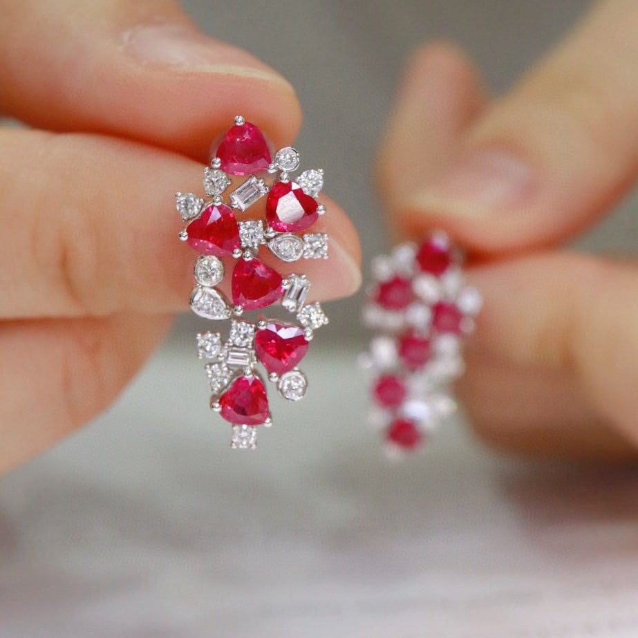 14k Gold 3.8 Ctw Natural Ruby & Diamond Earrings - 3