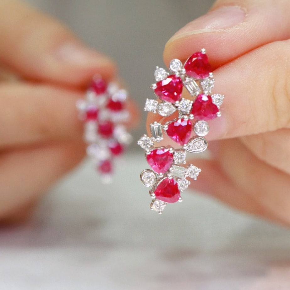 14k Gold 3.8 Ctw Natural Ruby & Diamond Earrings - 5