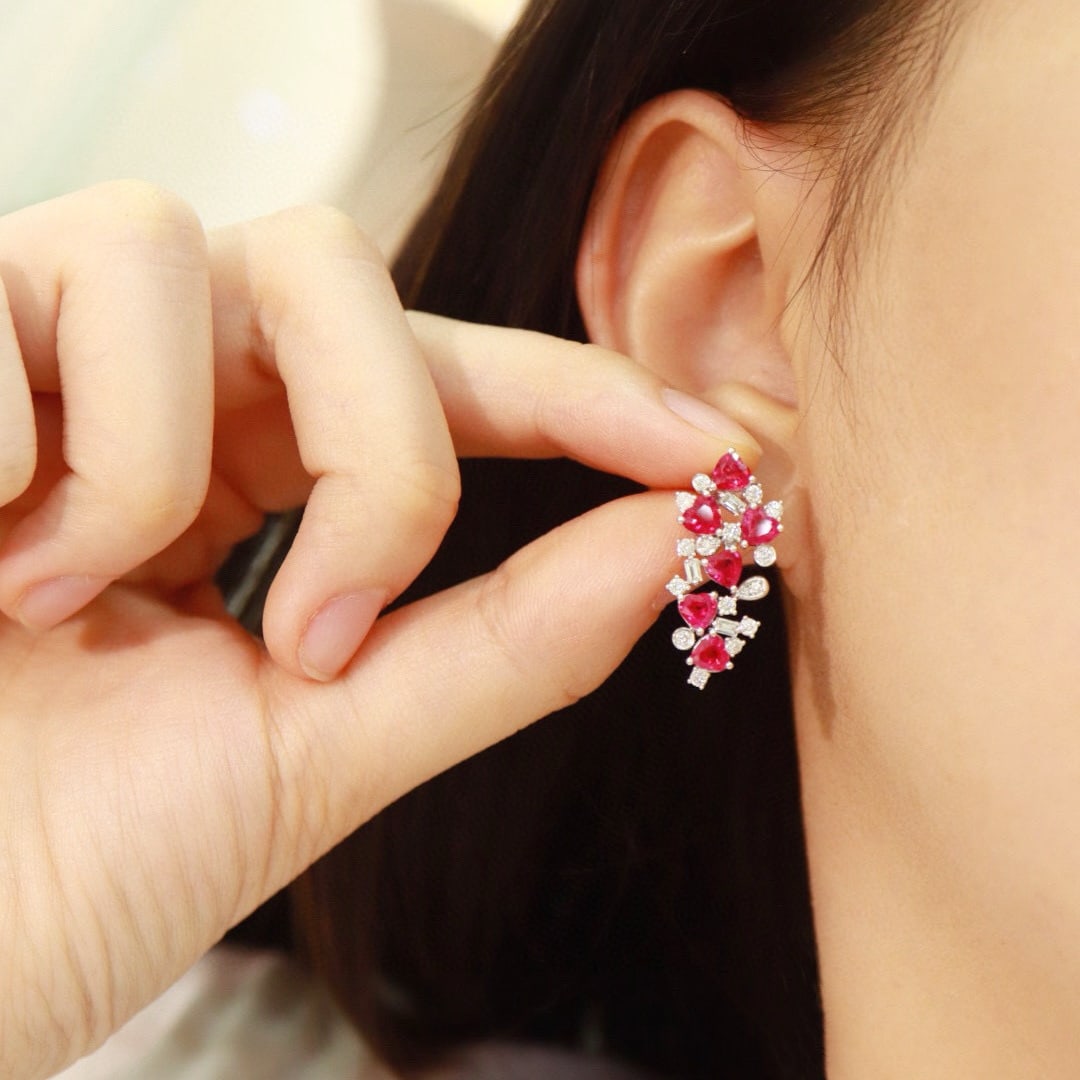 14k Gold 3.8 Ctw Natural Ruby & Diamond Earrings - 6