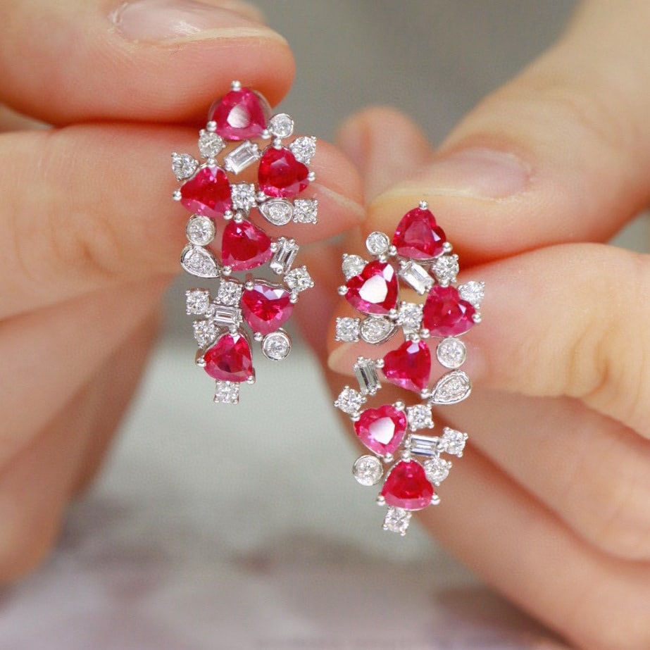 14k Gold 3.8 Ctw Natural Ruby & Diamond Earrings - 7