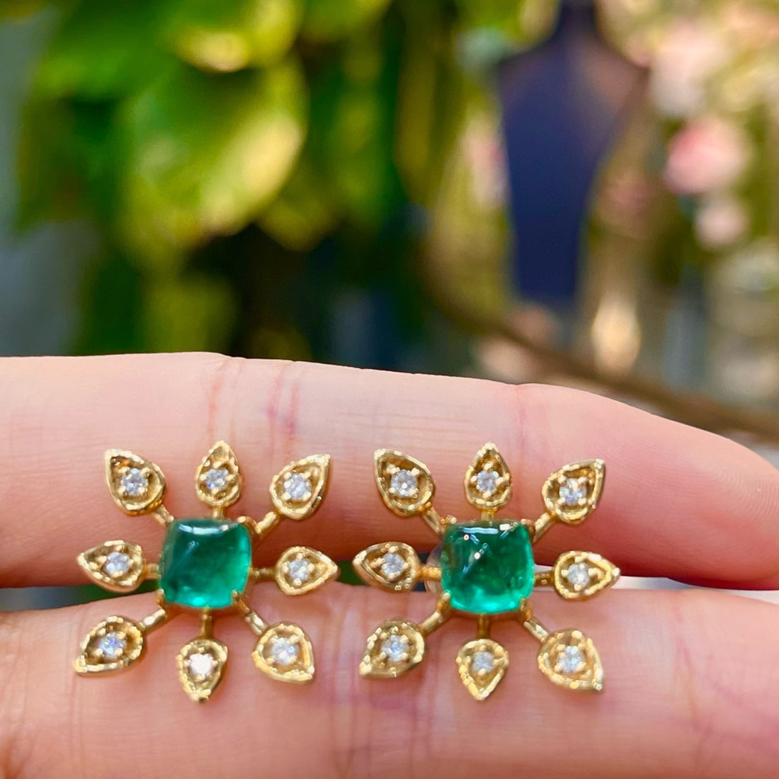 14k Gold 3.41 Ctw Vivid Green Natural Emerald & Diamond Earrings - 3