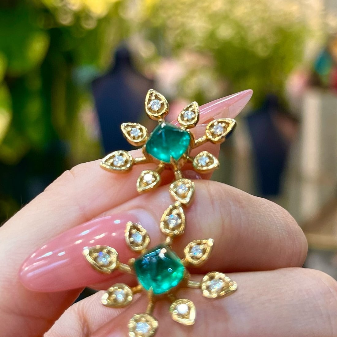 14k Gold 3.41 Ctw Vivid Green Natural Emerald & Diamond Earrings - 4