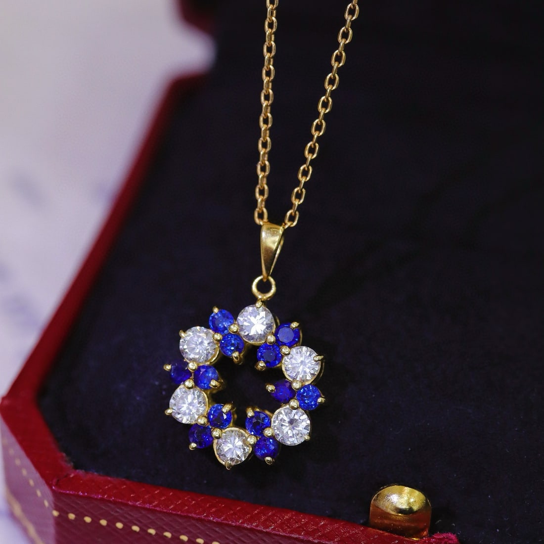 14k Gold 1.31 Ctw Natural Sapphire & Diamond Pendant( Without Chain ) - 2