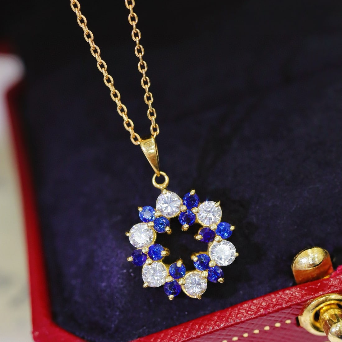 14k Gold 1.31 Ctw Natural Sapphire & Diamond Pendant( Without Chain ) - 3