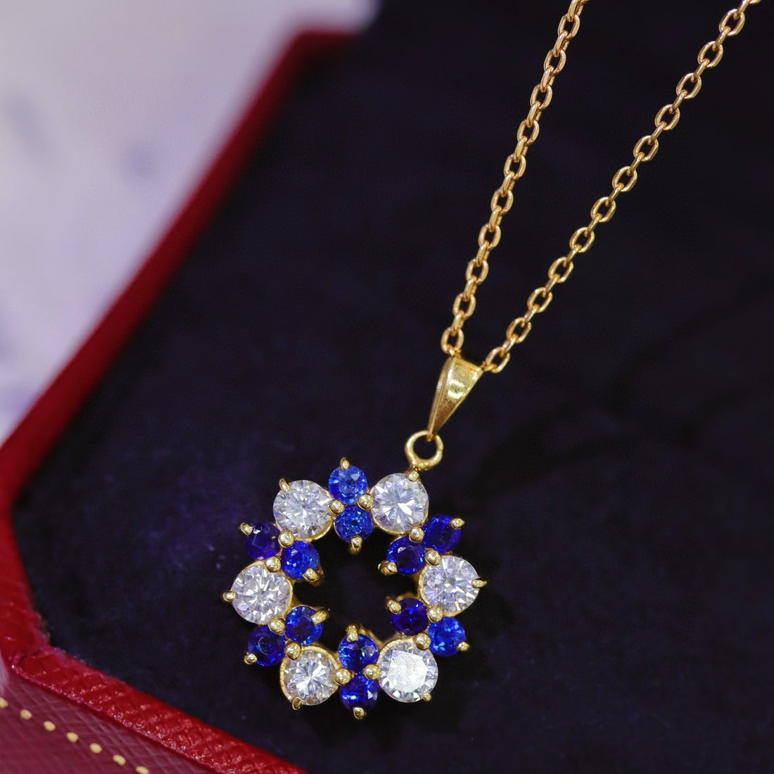 14k Gold 1.31 Ctw Natural Sapphire & Diamond Pendant( Without Chain ) - 5